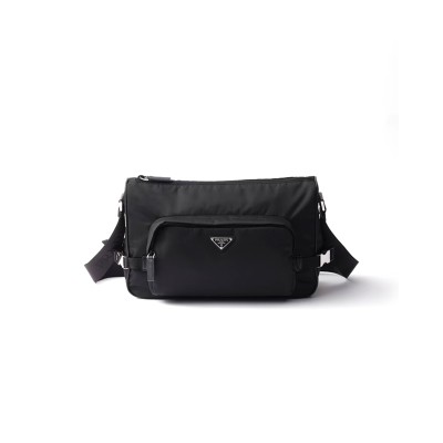 PRADA LARGE RE-NYLON AND SAFFIANO LEATHER SHOULDER BAG 2VH191 (35*22*12cm)